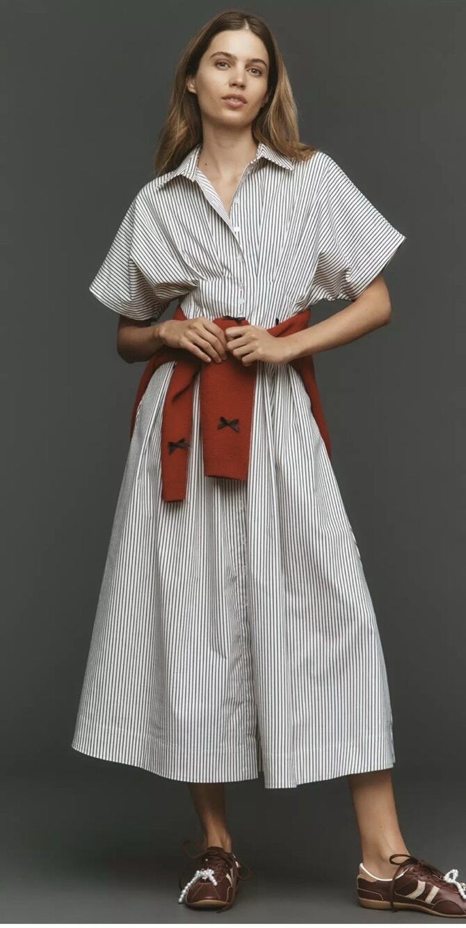Exquise Tobie Shirtdress White Black Stripe Midi Shirt Dress Dolman XXSP